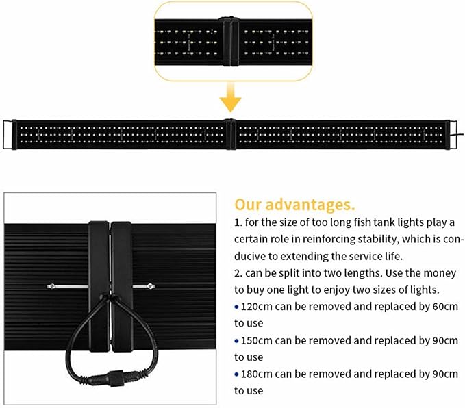 LED Aquarium Light 60-72 Inch Foldable Adjustable Fish Tank Light Hood Lamp for Freshwater Saltwater Marine Blue and White Decorations Light 5-6ft 150cm - 180cm
