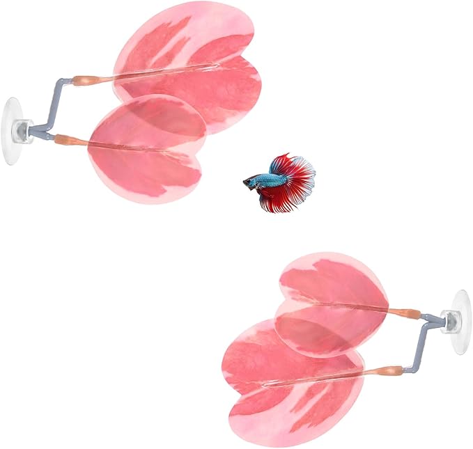 M METERXITY 2-Pack Betta Fish Leaf Pad, Hammock Plant Leaf Pad, Realistic Resting Fish Rest Bed for Fish Tank Decorations/Aquarium Accessories/Spawning Grounds/Breeding [Pink, Heart-Shaped]