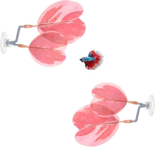 M METERXITY 2-Pack Betta Fish Leaf Pad, Hammock Plant Leaf Pad, Realistic Resting Fish Rest Bed for Fish Tank Decorations/Aquarium Accessories/Spawning Grounds/Breeding [Pink, Heart-Shaped]