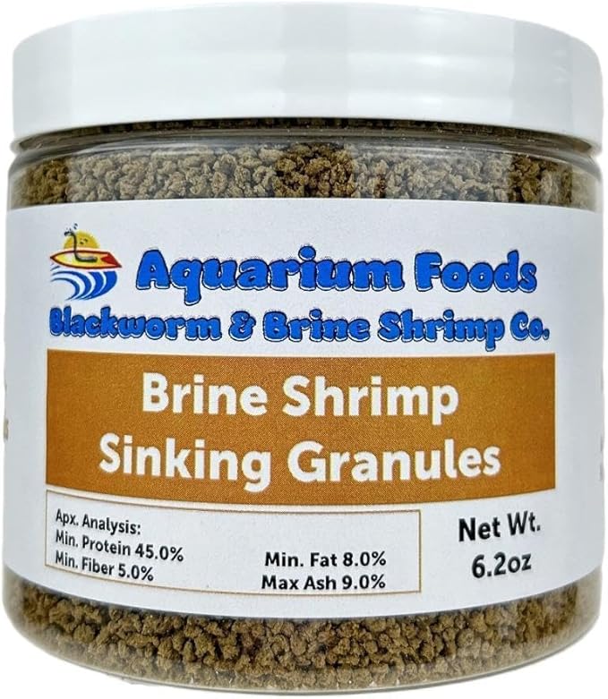 Brine Shrimp 0.5-2.5mm Sinking Granules for All Small & Baby Discus, Cichlids, Tetras, Live Bearers, Catfish, Small Plecos, All Tropical Fish…6.2oz Med Round Jar