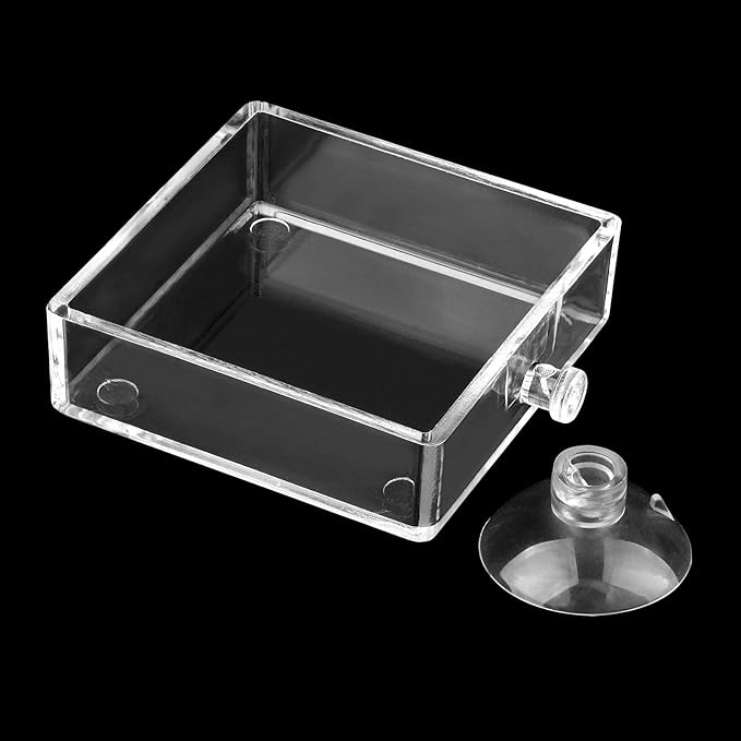 Shrimp Feeding Dish Square Fish Tank Feeding Bowl Clear Acrylic Aquarium Feeder Bowl with Suction Cup