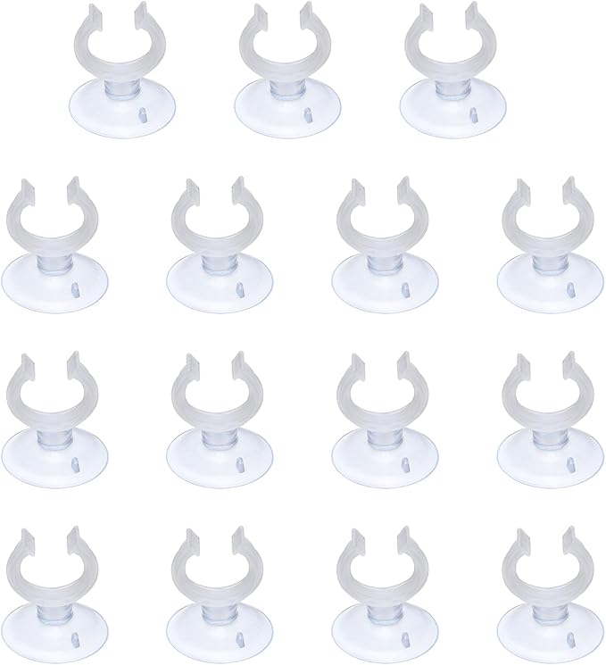 Aquarium Suction Cups, Fish Tank Suction Cups Clips Airline Tube Holders Clamps (Plastic, 15Pcs, Clear) for 0.8" Fish Tank Airline Tubing Binding Moss Shrimp Nest, 20x30MM