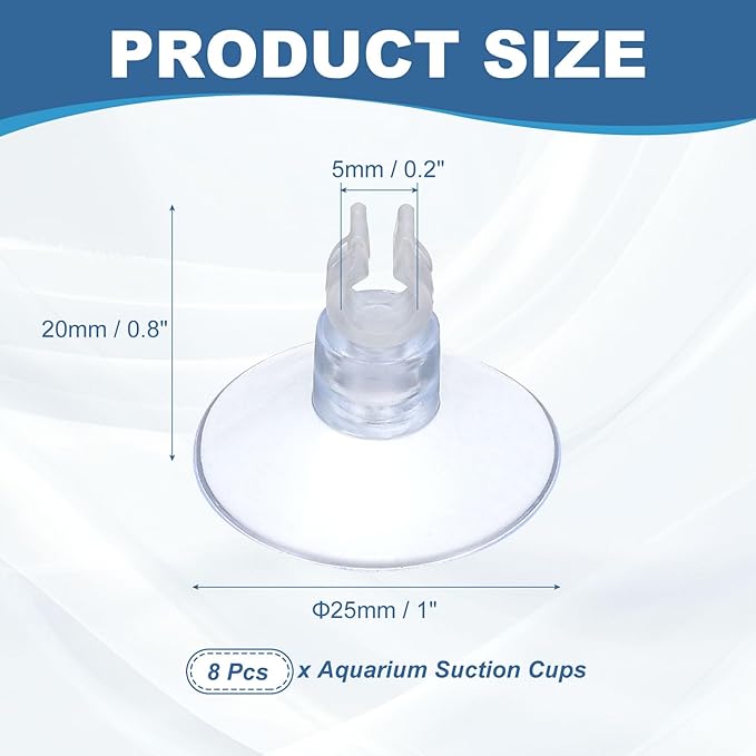 Aquarium Suction Cups, Fish Tank Suction Cups Clips Airline Tube Holders Clamps (Plastic, 8Pcs, Clear) for 0.2" Fish Tank Airline Tubing Binding Moss Shrimp Nest, 5x25MM
