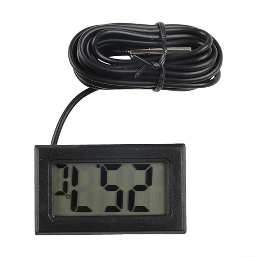 Digital Thermometer with Probe -50 to +110°C, Waterproof Sensor for Aquariums and Terrariums, LCD Display, 1m to 5m Cable, Black(2 meters)