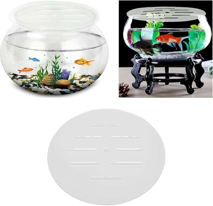 2PCS Round Aquarium Cover Lid, Clear Acrylic 7.5 Inch Aquarium Fish Tank Anti Jump Lid, Multi Hole Efficient Water Maintenance for Turtles Reptiles Shrimps Fish