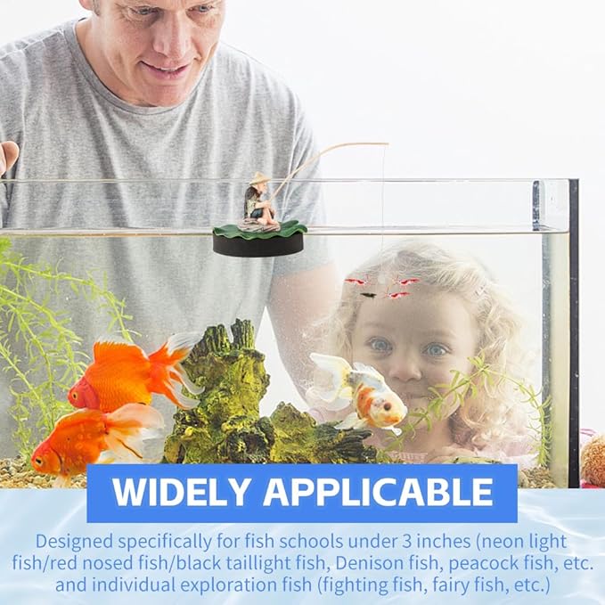 Resin Fisherman Aquarium Decor with Realistic Mini Fishing Rod, Sitting Fishing Figurines Floating Fish Tank Decorations, Fun Fish Feeder Aquarium Ornaments(Style 2)