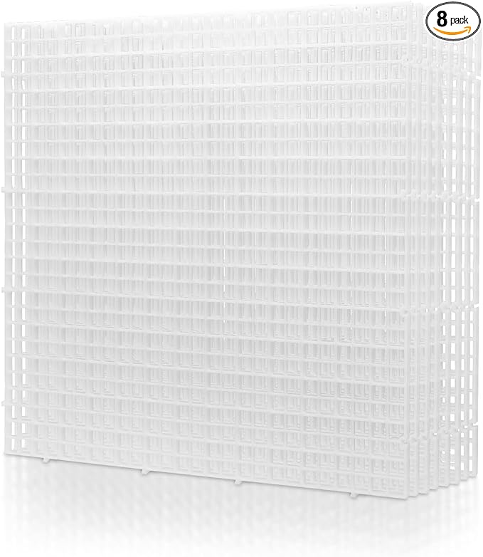 LINLAN 8 Pieces 11.8x11.8in (30X30cm) Aquarium Grid Plastic, Fish Tank Divider, Egg Crate for DIY Filtration and Bottom Protection in Aquascaping (White-No Accessories)