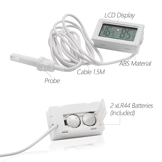Digital Probe Thermometer Hygrometer for Reptiles - 2-in-1 Terrarium Monitor with Instant Reading, Mini Design for Turtle Tank/Lizard Cage/Aquarium Habitat (White)