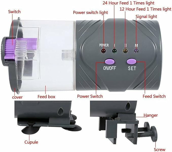 Intelligent Automatic Fish Feeder with Timing Function, Large Capacity Dry Food Bucket - Adjustable 12 / 24h Feeding, Easy Installation for Aquarium Fish Tanks