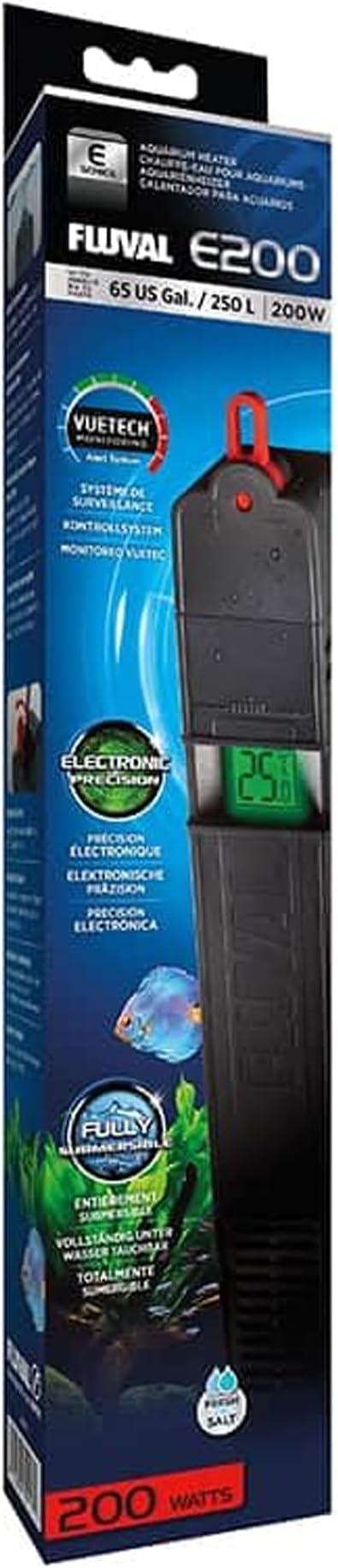 Fluval E200 Advanced Electronic Heater, 100-Watt Heater for Aquariums up to 65 Gal., A773,Black