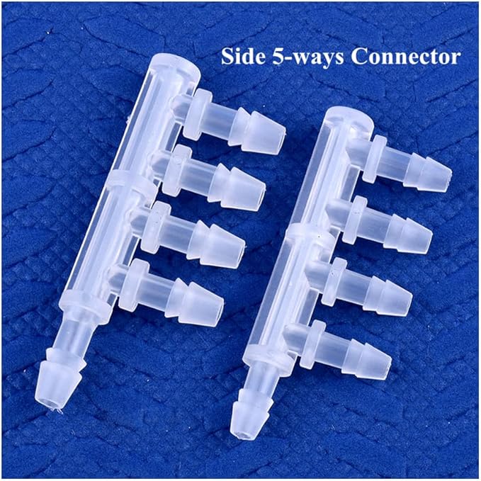 5pcs PP Equal Dia 5-Ways Connector Aquarium Tank Air Pump Hose Joint Garden Irrigation System Pipe Pagoda Joints,9.5mm