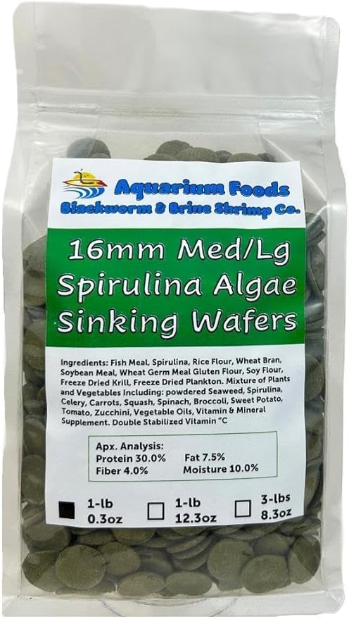 16mm - 5/8" Medium/Large Sinking Wafers of Algae, Spirulina, Veggies for All Tropical Fish, African Cichlids, Shrimp, Snails, Crabs, Catfish, Plecos..…1-lb 0.3oz Clear Bag