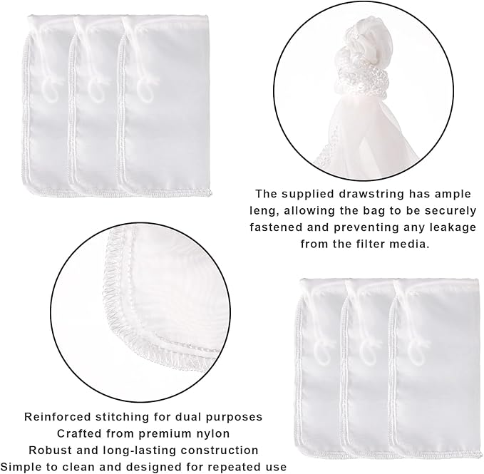 4 Pack Aquarium Media Bag, 180 μm Extra Fine Media Filter Bag Aquarium Reusable Drawstring Mesh Filter Bags for Very Fine Resins Filteraquariums Filters Impurities(7.5"*3.6")