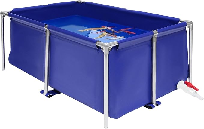 Foldable Fish Pond, Above Ground Pond with Drain Valve, Canvas Fish Tank for Goldfish Koi Lobster Leeches Prawns, Indoor/Outdoor Small Fish Aquarium
