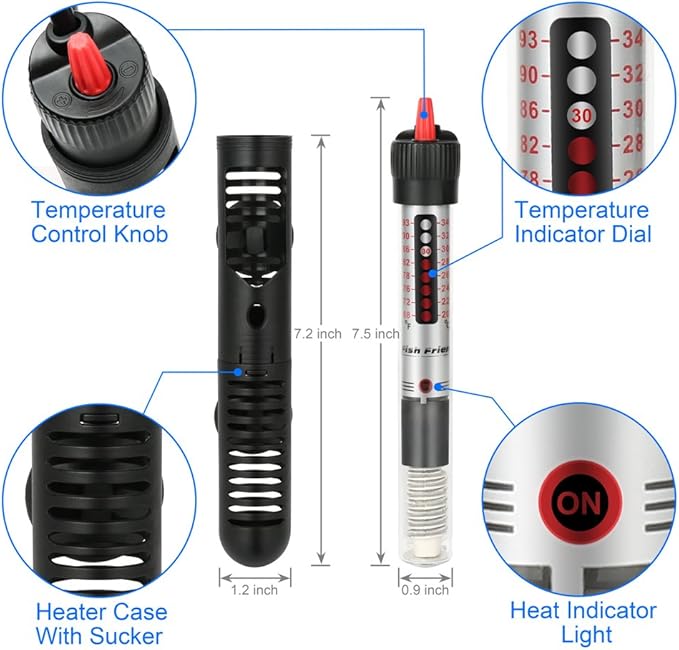 DaToo Submersible 50W Aquarium Heater Adjustable Fish Tank Heater 50 Watt