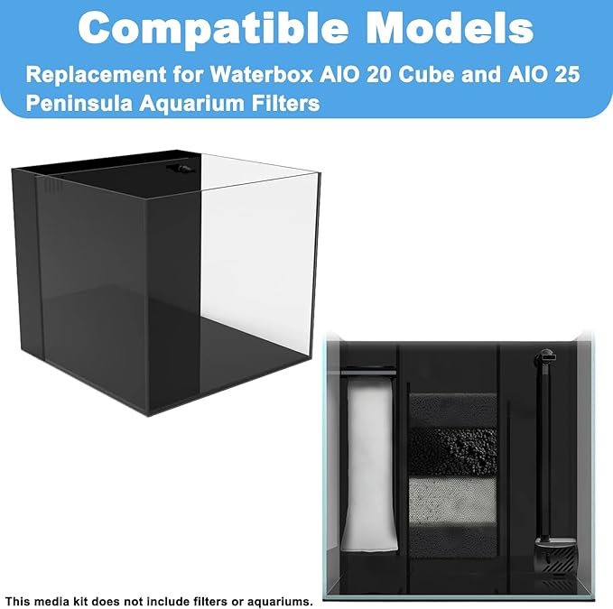 14 PCS Filter Media Maintenance Set Replacement for Waterbox AIO 20 CUBE and AIO 25 PENINSULA Aquarium Filters, Includes 2.75 Inch Filter Socks, Carbon Pellets, Ceramic Rings, AIO Filter Sponges