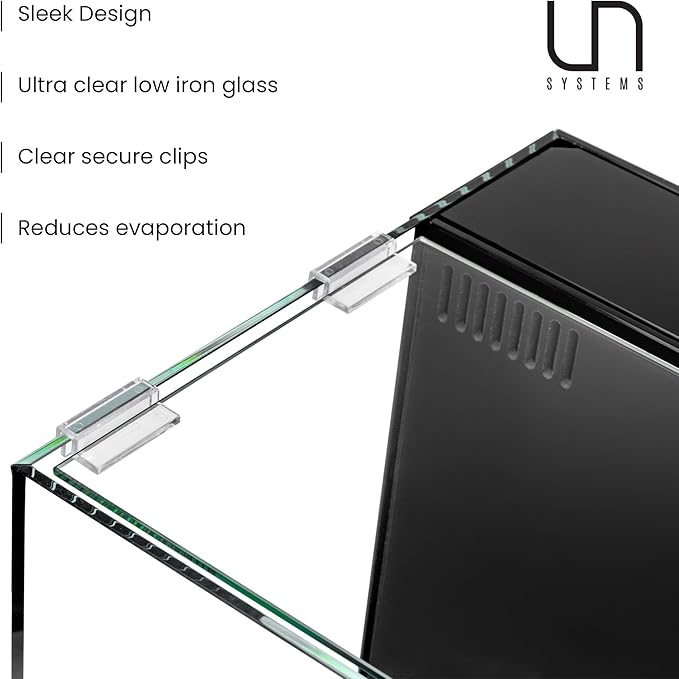 Ultum Nature Systems Tank Lids - Ultra Clear Frameless Aquarium Cover for Rimless Glass Tanks - 45A Dual AIO (Lid + Clips)