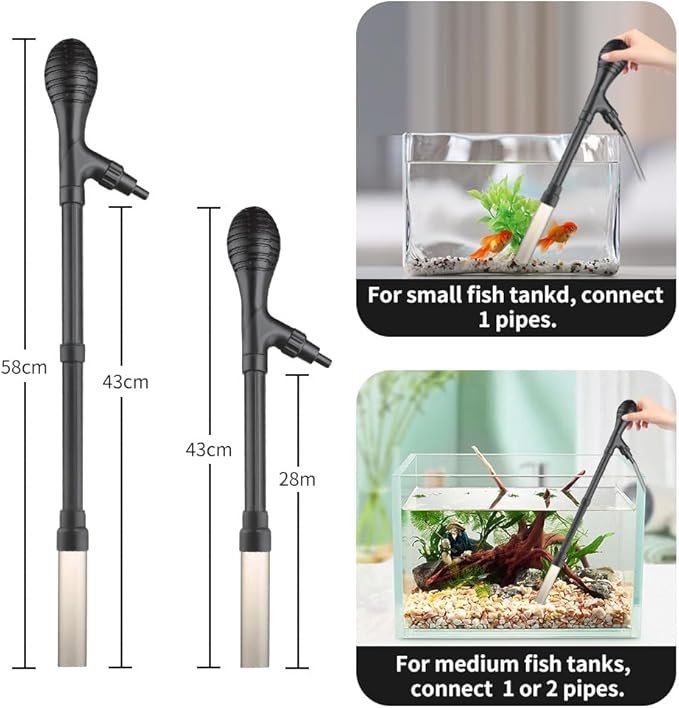 Small Gravel Vacuum for Aquarium, Adjustable Length Manual 80GPH Aquarium Gravel Cleaners, Low Water Level Fish Tank Water Changer with Suction Ball, Use for Fish Tank Cleaning Gravel and Sand