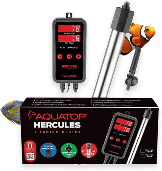 Aquatop Hercules 1,000W Titanium Heater with Digital Controller – for 300-Gallon Tanks – Adjustable Temperature – for Fresh & Saltwater Aquariums