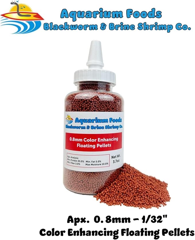 0.8mm Micro Intense Color Enhancing Floating Pellets for Guppies, Tetras, Bettas, Nano Fish, All Baby Fish…3.7oz Squeeze Bottle