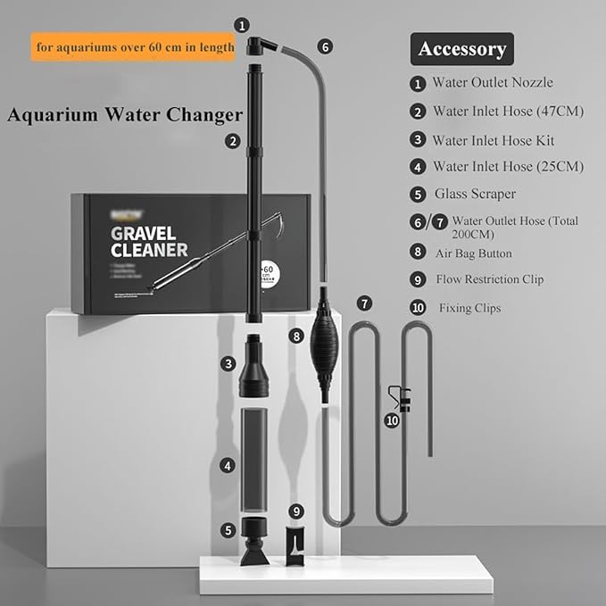 Fish Tank Cleaner with Thickened Airbag, Hand Siphon Hose, Vacuum Water Changer Sand, for Fish Tank Cleaning Gravel & Sand