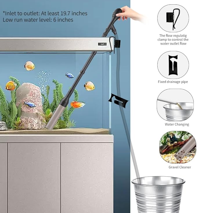 Large Gravel Vacuum for Aquarium, Adjustable Length Manual 256GPH Aquarium Gravel Cleaners, Low Water Level Fish Tank Water Changer with Suction Ball, Use for Fish Tank Cleaning Gravel and Sand