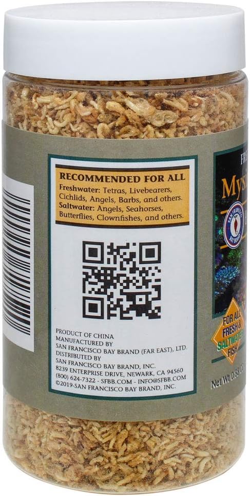 San Francisco Bay Brand Freeze-Dried Mysis Shrimp - Premium Fish Food, Tropical Fish Food, Shrimp Food - Ideal for Freshwater and Saltwater Fish, Cichlids, Angels, Seahorses - 0.88 oz (25g)