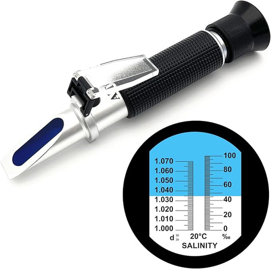 Salinity Refractometer for Aquarium Seawater Marine Fishkeeping Salinity Tester 0-100PPT & 1.000-1.070 Salinity Hydrometer Slatwater Refractometer with Automatic Temperature Compensation (ATC)