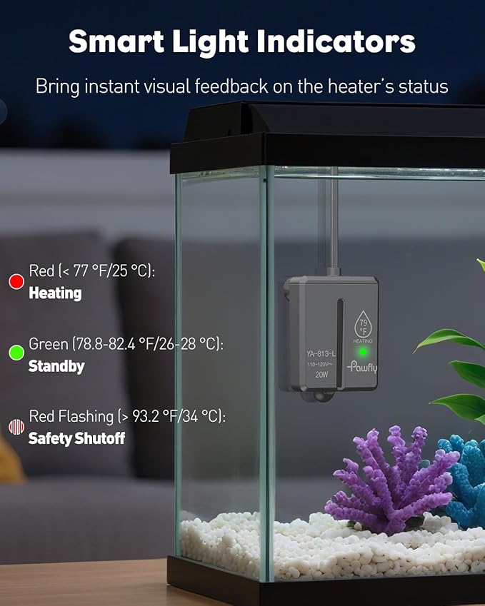 Pawfly 20 W Mini Submersible Aquarium Heater, 1.5-3 Gallon Fish Tanks Heater Betta Heater with Thermostat, Submersible Fishs Tank Heater, Small Aquarium Heaters for Saltwater and Freshwater
