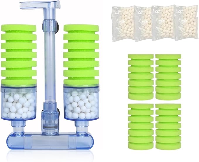 UPETTOOLS Aquarium Biochemical Sponge Filter（M）, Ultra Quite Aquarium Air Pump Double Head Bio Sponge Fish Tank Foam Filter,15-50 Gallon