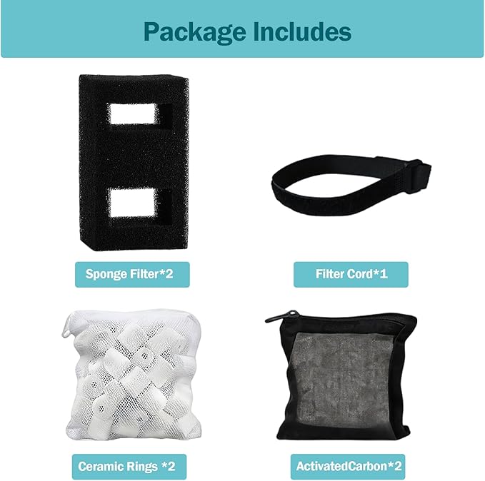 Premium Filter Media Replacement Kit | Compatible with Fluval SPEC, EVO, Betta & Flex Desktop Aquariums | 2 Sets: 2 Carbon Refills, 2 Foam Filters, 2 Ceramic Rings, 1 Filter Cord
