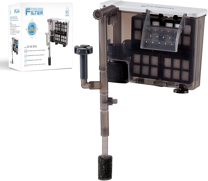 LAQUAL Aquarium Filter with Surface Skimmer, 30-50 Gallon Small Fish Tank Filter, Full Contact & 3 Layer Filtration, Quiet & Efficient, Waterfall Design for Increasing Oxygen, Hang on Back Filter