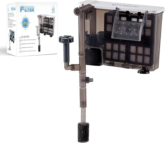 LAQUAL Aquarium Filter with Surface Skimmer, 30-50 Gallon Small Fish Tank Filter, Full Contact & 3 Layer Filtration, Quiet & Efficient, Waterfall Design for Increasing Oxygen, Hang on Back Filter
