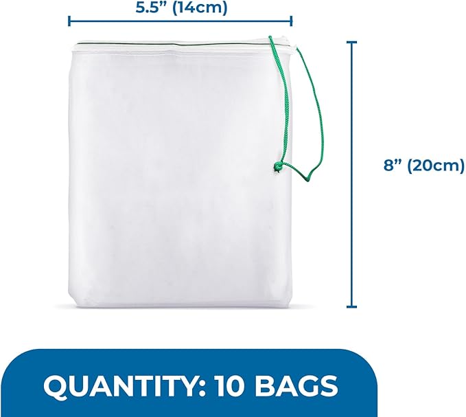 SunGrow Catappa Leaf Filter Bags, 10 Mesh Bags for Carbon Media, Durable Drawstring Bio Media Bags for Fish Tank Filters, Aquarium Fine Nylon Bags for Activated Carbon, Biosphere, or Ceramic Rings