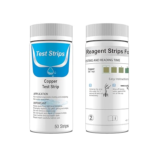50 Copper Test Strips - Highly Sensitive 0-100mg/L (ppm) with 7 Scales (0, 2.5, 5, 10, 25, 50, 100) - Precise Water Analysis for Drinking Water, Aquarium, Pool, Industry & Laboratory