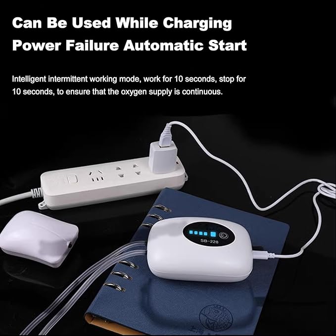 Yosoo Aquarium Air Pump USB Rechargeable Oxygen Pump Fish Bubbler High Capacity 4800mAh Lithium Battery Quiet Operation Durable Portable Automatic Start up Ideal for Indoor (4800mAh)