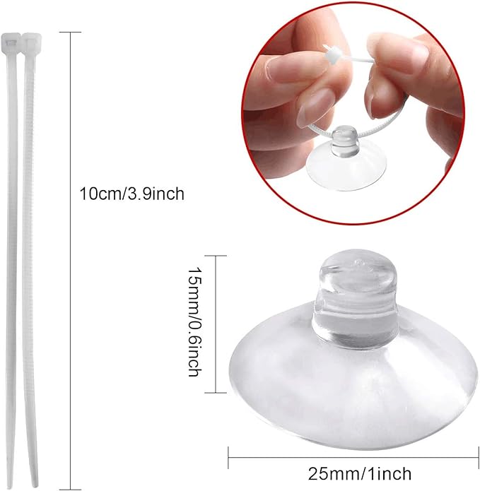 FEBSNOW Aquarium Suction Cups, Fish Tank Suction Cups Aquarium Suction Cup Clip Suction Hooks with 30 PCS Adjustable Cable Ties for Plants, Planter, Binding Moss Shrimp Nest (20)
