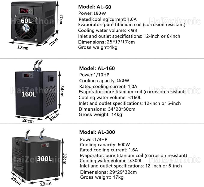 Aquarium Chiller,Fish Tank Cooling Fan,with Low Noise Compressor,for Hydroponics System,Air-Cooled Refrigeration for Aquatic Plant Cultivation 300L