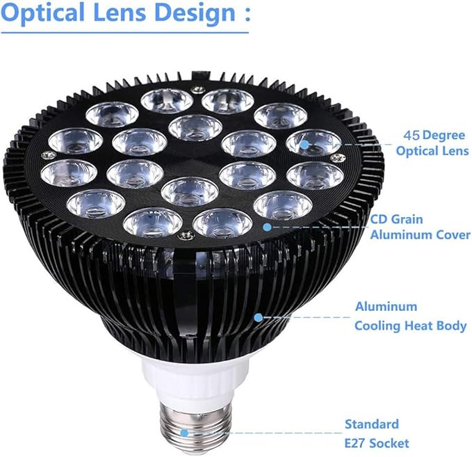 LED Aquarium Lights Bulb 18W Saltwater Fish Tank Light Full Spectrum Aquatic Plants Grow Lamp Refugium Light with UV Blue White Red Green LEDs Reef Lights for Coral Marine Algae Turtle Habitat