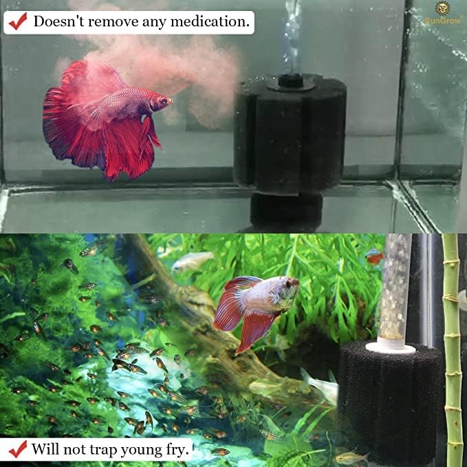 SunGrow 10-Gallon Betta Sponge Filter, Underwater Center Aquarium Filter, Attach it to Air Pump (Not Included) to Run, Works for Tropical Fish & Breeder Aquarium, Perfect for Fry & Small Fish, 2 Pcs