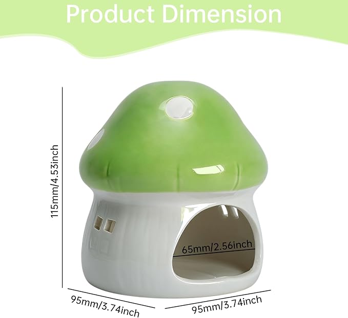 Saim Ceramics Mushroom House Aquarium Decor, Betta Fish Tank Accessories Landscape Decoration, Small Shrimp Goldfishes Habitat Hut Pleco Smalland Breeding Hide Caves Toad House - Green