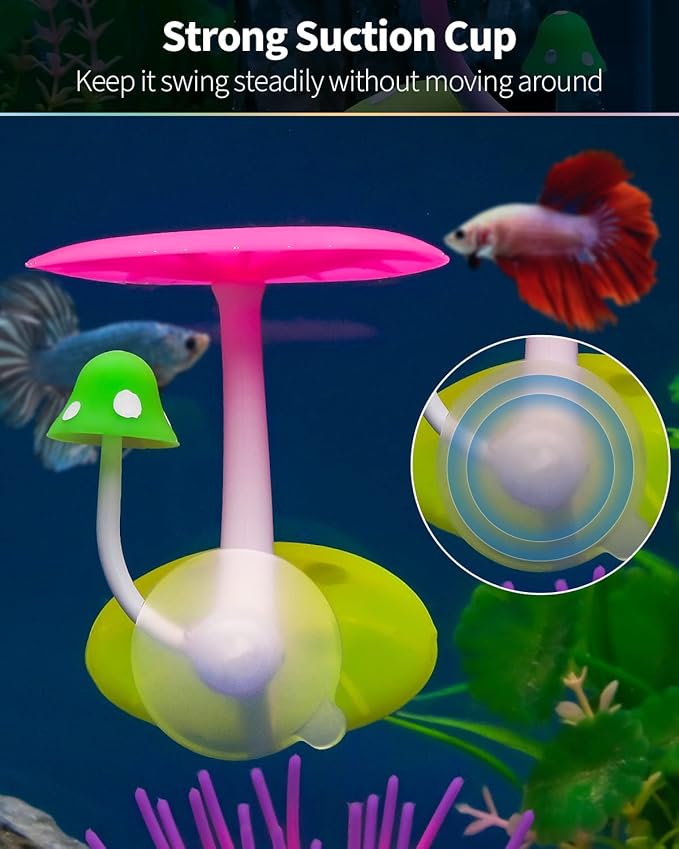 Uniclife Betta Mushroom Hammock Soft Aquarium Rest Bed Fish Breeding Playing Pad with Suction Cup Silicone Ornament Decoration Colorful Lifelike Decor for Fish Tank Landscape, 2 Pack