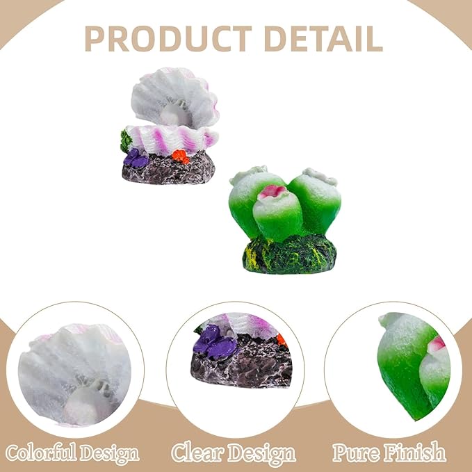 2 Piece Coral and Shell Ornaments Fish Tank Aquarium Decorations Aquarium Ornaments Fish Tank Decor Bubbler Style Decor Landscape Accessories for Aquascaping