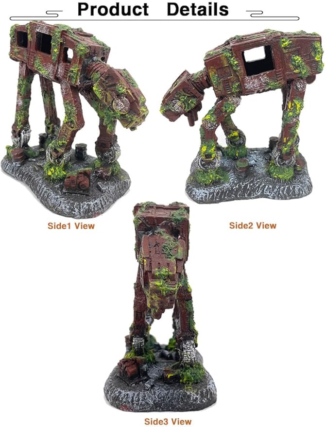 Fish Tank Decoration,Star Wars Aquarium Accessories,Small Aquarium Decor for Betta N Goldfish Hideouts Cave Hide Ornament Design for 3-10 Gallon,Alien Fish Robot Tank Decor for Hide N Play