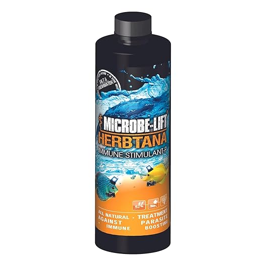 MICROBE-LIFT Herbtana Fish Medicine, Immune Booster and Parasite Treatment for Aquarium Fish Health, Ich Treatment, Use in Freshwater Tank or Saltwater Aquarium, 4 Ounces (HERB04)