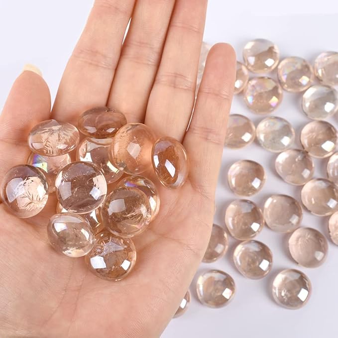 Flat Glass Marbles 1lb, 100PCS Pink Flat Gems Glass Beads for Vase Filler Garden Aquarium Tank Pebbles Table Floral Decoration