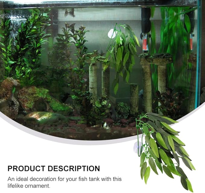 Artificial Aquarium Plants 2Pcs Realistic Rattan Plastic Fish Tank Decorations with Suction Cups for Freshwater and Saltwater Tanks Home Office Bar