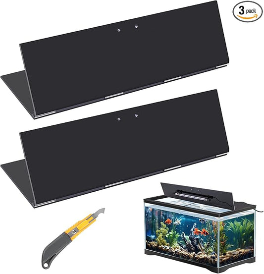 Sieral Aquarium Lids Polycarbonate Canopy 2 Pieces Set 22.95 x 11.5 x 0.12 inch for 33/40/55 Gallon with Center Brace Aquariums Cover Fish Tank Lid with a Hook Knife, Black