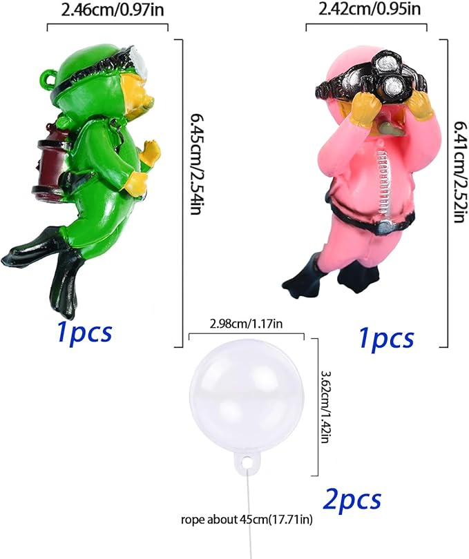 2-Pack Floating Fish Tank Decorations, Little Diver Aquarium Decoration Aquarium Accessories Fish Playmate for Fish Tank(Pink& Green)