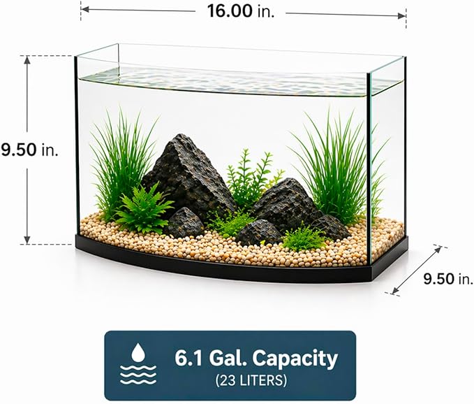 Aquatop EuroStyle Bowfront - 6.1-Gallon Nano Semi-Circle Glass Aquarium, Safe for Freshwater & Saltwater, Desktop Fish Tank, Panoramic, ES-16